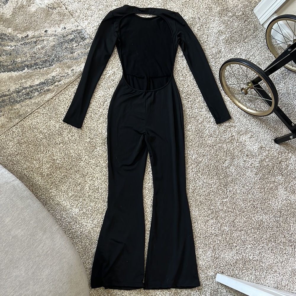 NEW Black Backless Flare Long Sleeve Jumpsuit